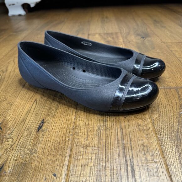CROCS Shoes - Crocs Black Cap Toe Ballet Flats Slip On 12300 Womens Size 9 Lightweight Shoes